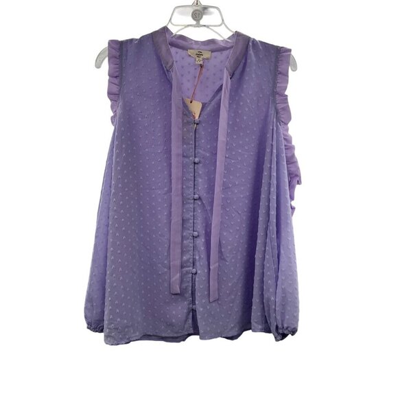 Entro Textured Cold Shoulder Ruffle Trimmed Button Up Top Violet Size Small New - Picture 1 of 10
